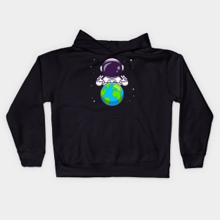 Cute Astronaut With Earth In Space Cartoon Kids Hoodie